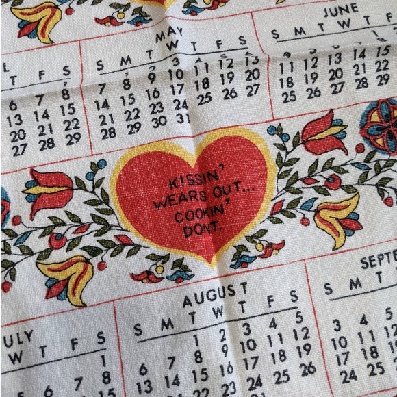 Vintage 60's Pennsylvania Dutch Style 1967 Calendar Linen Tea Towel with Sayings - Picture 7 of 10